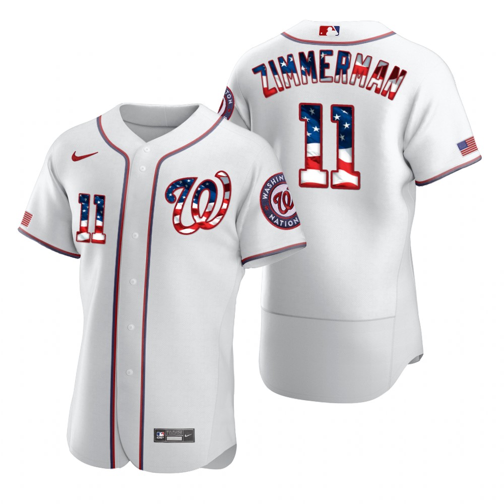Washington Nationals #11 Ryan Zimmerman Men Nike White Fluttering USA Flag Limited Edition Authentic MLB Jersey
